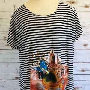 QB FASHION Women Short Sleeve Pull Over Crew Neck Striped Shirt Size Extra Large